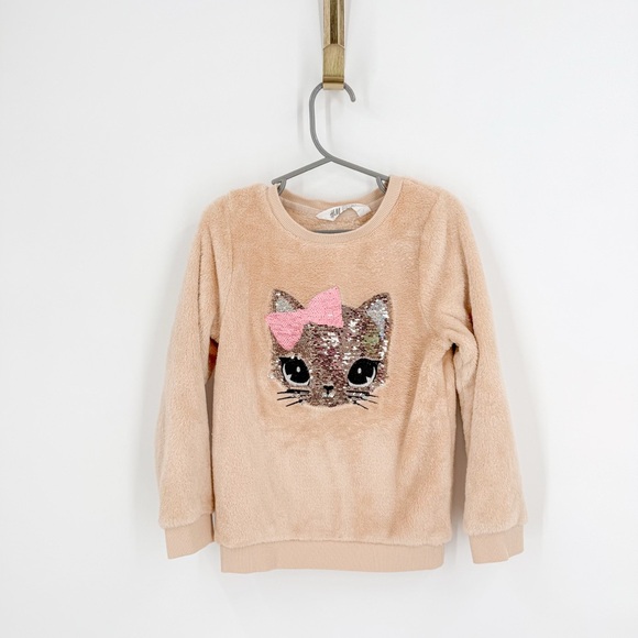 H&M Tan and Pink Cat Face Sweater - Picture 1 of 4